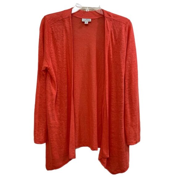 J. JILL LOVE LINEN 100% WOMEN OPEN FRONT KNIT CARDIGAN ORANGE MP. - Picture 2 of 13